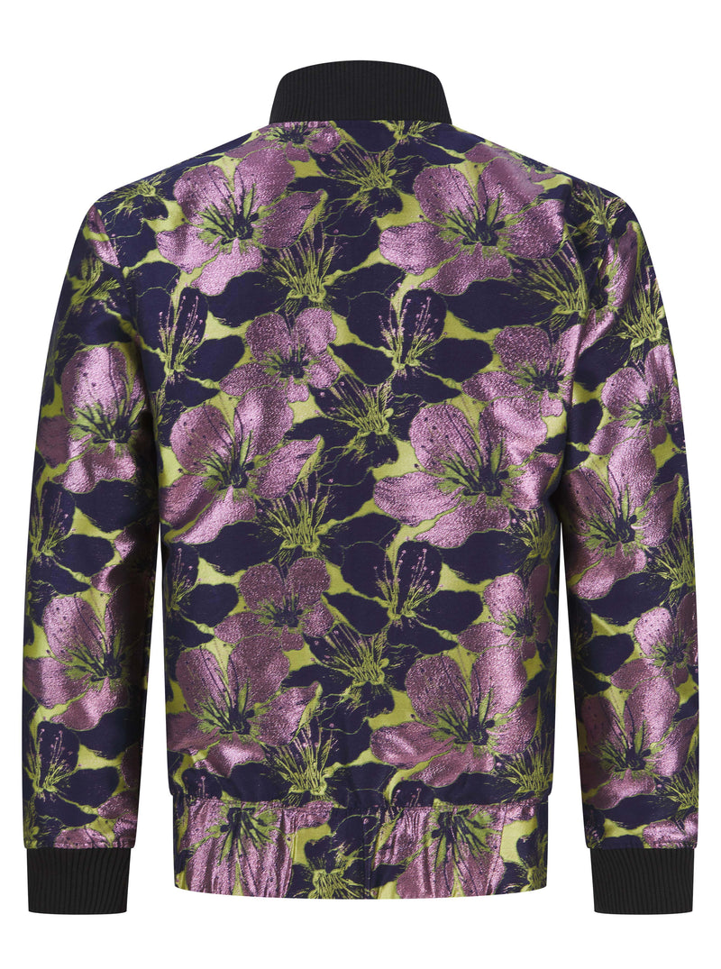 Soot and Ty Purple Floral Jacquard Reversible Statement Bomber Jacket
