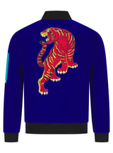 Soot and Ty Electric Blue Velvet Reversible Tiger Sukajan Bomber Jacket