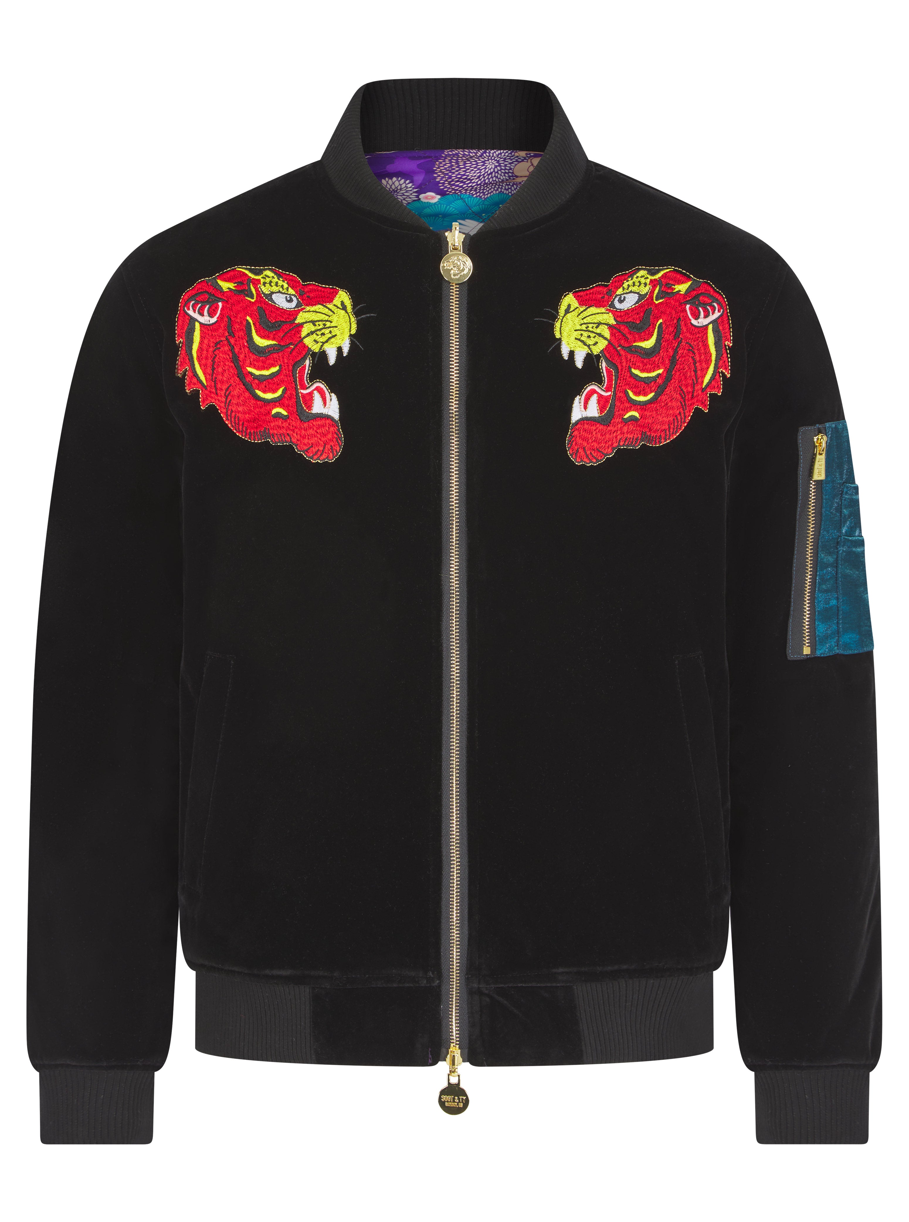 Black Reversible Velvet Tiger Sukajan Bomber Jacket