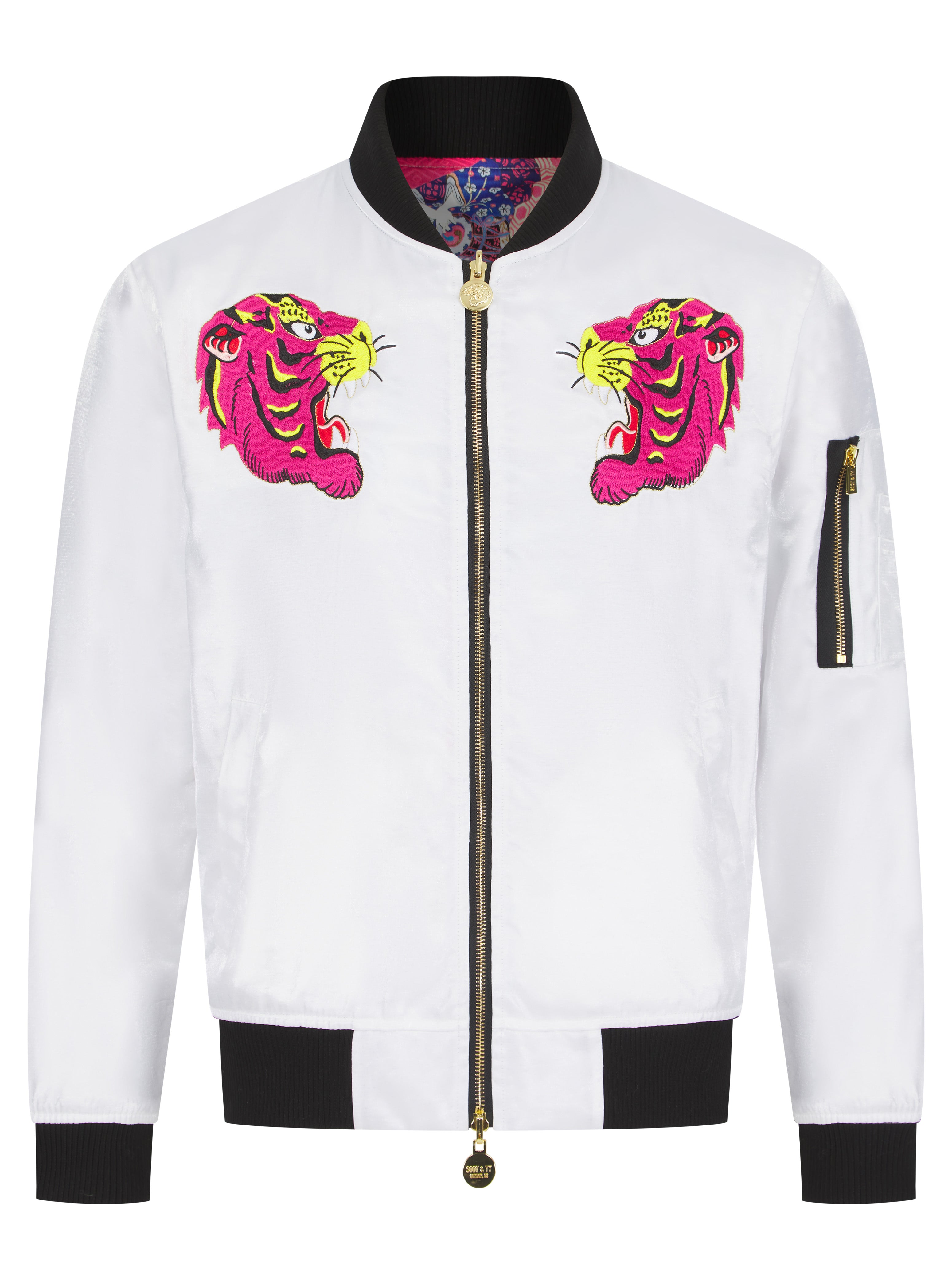 White Lumiere Reversible Tiger Sukajan Bomber Jacket