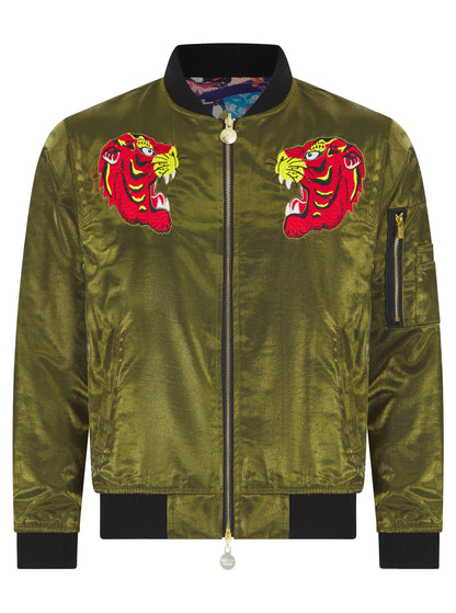 Olive Lumiere Reversible Tiger Sukajan Bomber Jacket