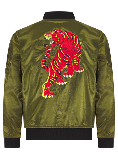 Olive Lumiere Reversible Tiger Sukajan Bomber Jacket