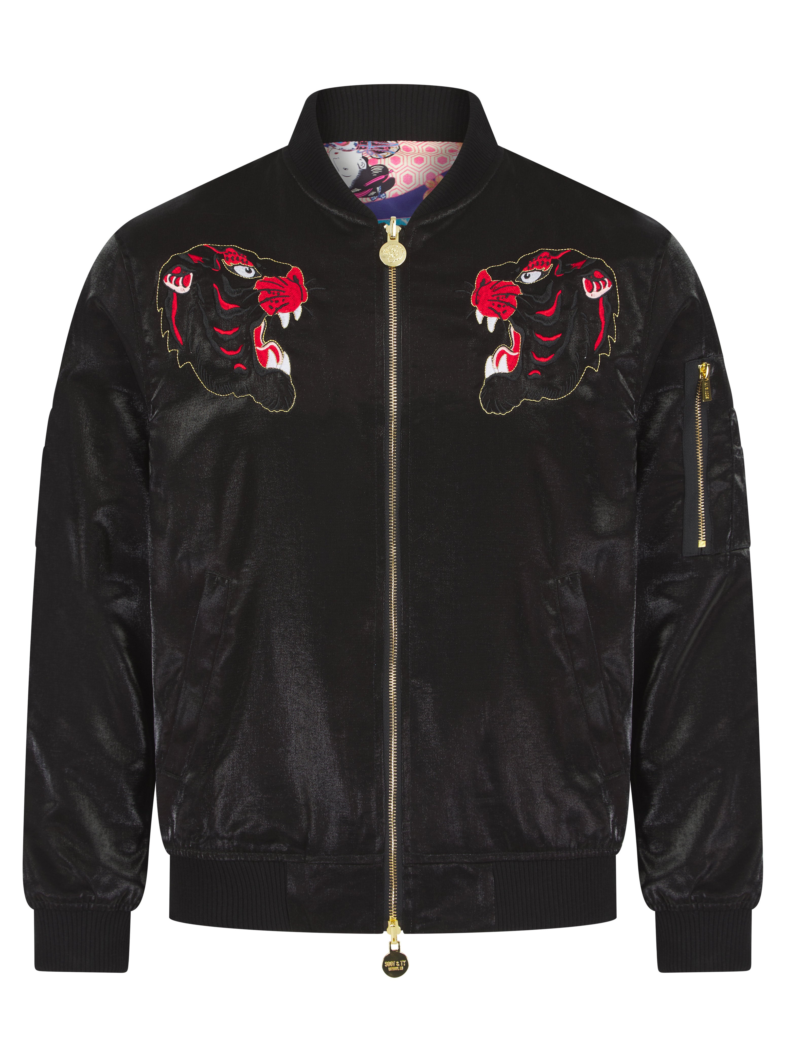 Black Lumiere Reversible Tiger Sukajan Bomber Jacket