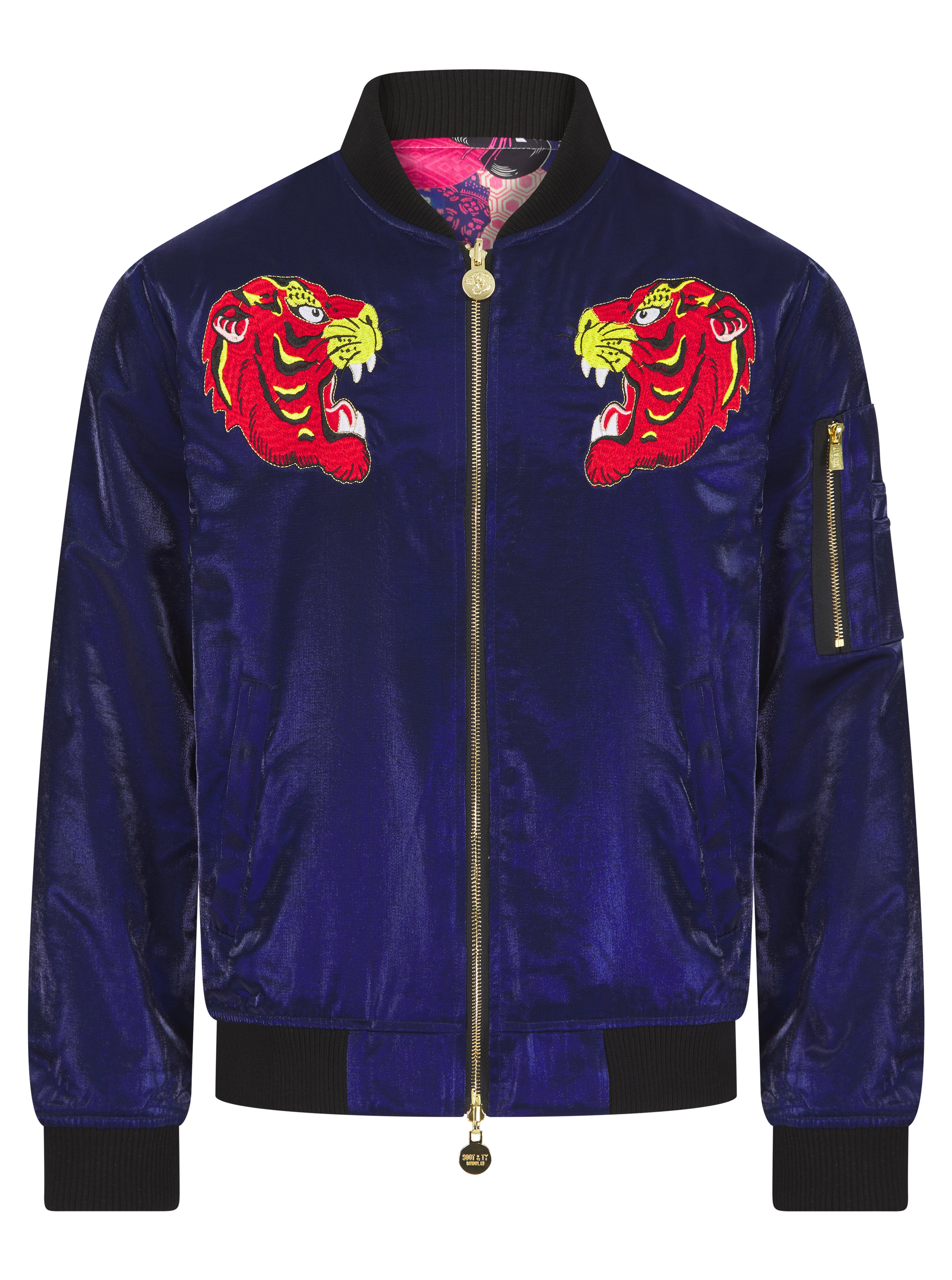 Navy Lumiere Reversible Tiger Sukajan Bomber Jacket