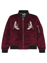 Soot and Ty Kids Velvet Reversible Burgundy Sukajan Bomber Jacket