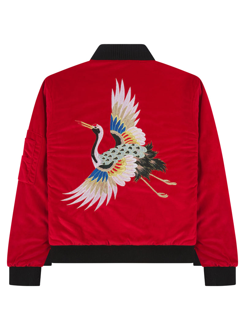 Soot and Ty Kids Velvet Reversible Red Sukajan Bomber Jacket