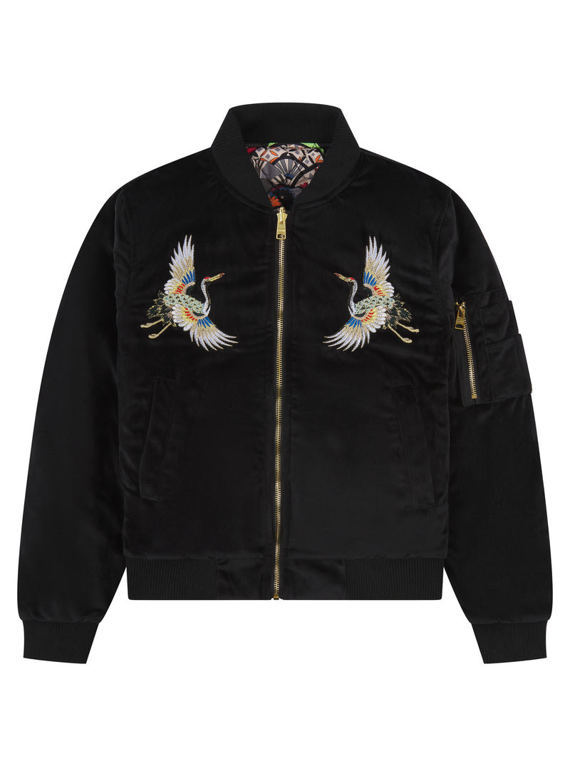 Soot and Ty Kids Velvet Reversible Black Sukajan Bomber Jacket