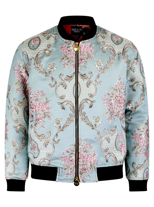 Soot and Ty Blue Baroque Jacquard Unisex Bomber Jacket