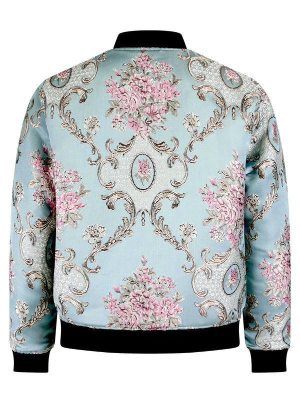 Soot and Ty Blue Baroque Jacquard Unisex Bomber Jacket