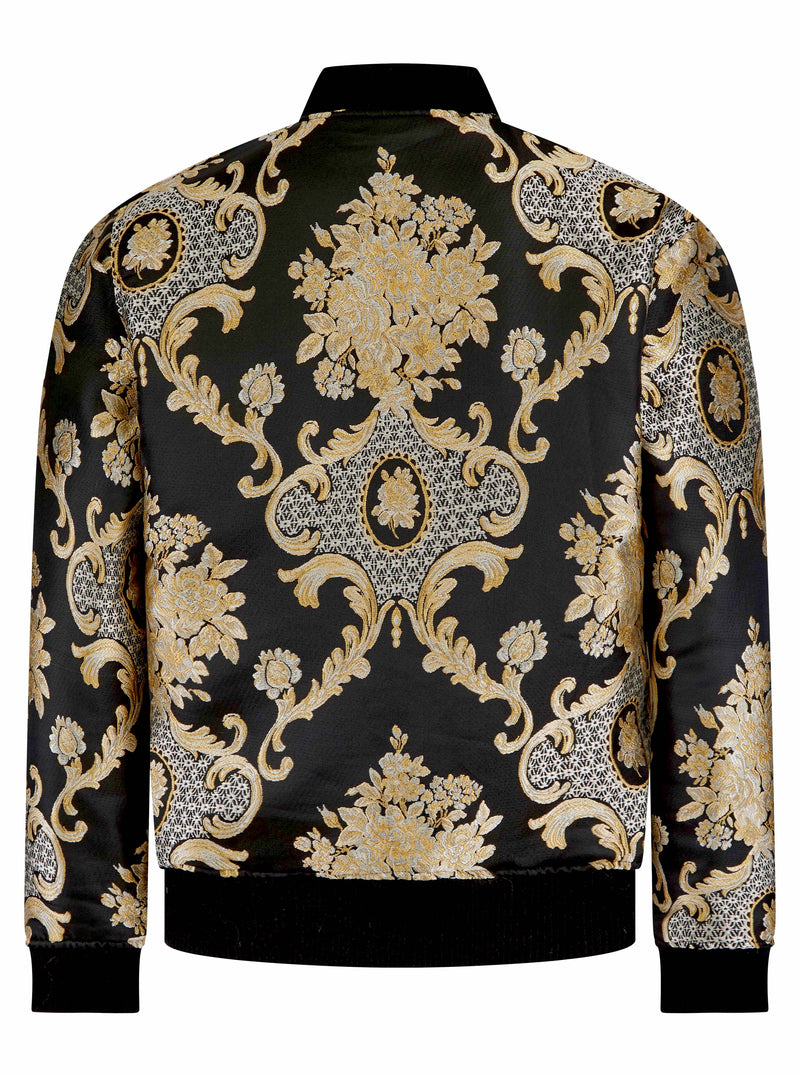 Soot and Ty Black Baroque Jacquard Unisex Bomber Jacket