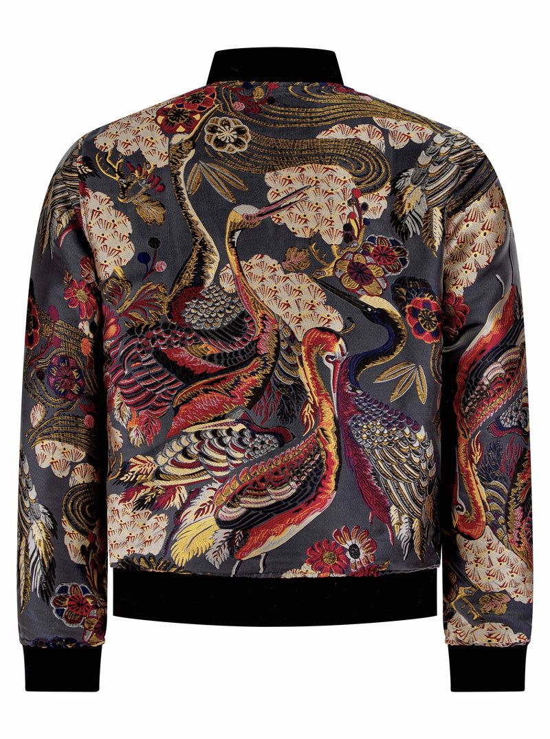 Soot and Ty Vivid Crane Garden Jacquard Unisex Bomber Jacket