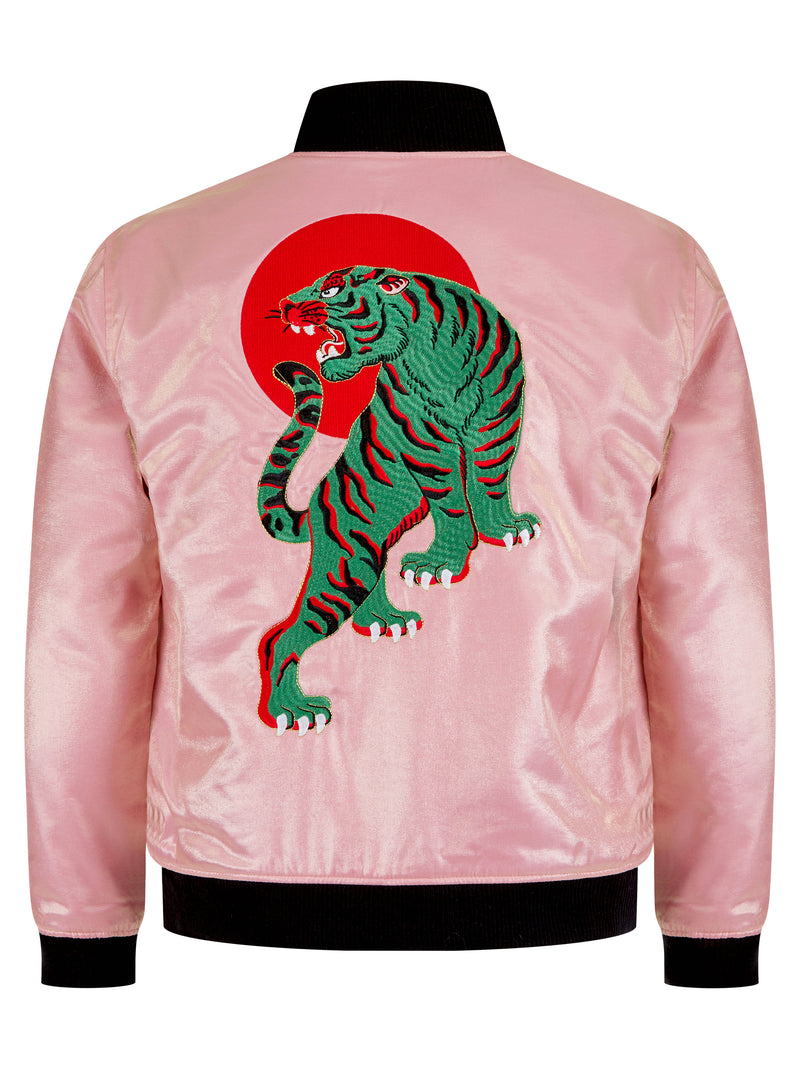 Soot and Ty Pink Reversible Bengal Tiger Sukajan Unisex Bomber Jacket