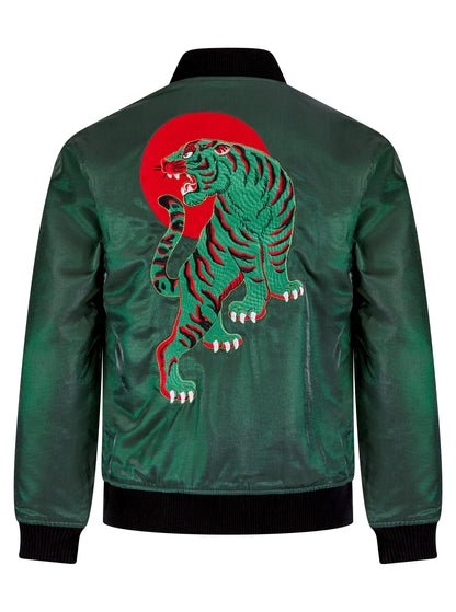 Green Reversible Tiger Sukajan Unisex Bomber Jacket