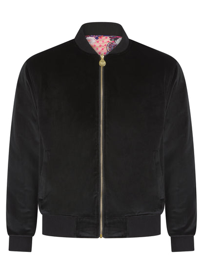 Black Reversible Velvet Quilted Bomber Jacket