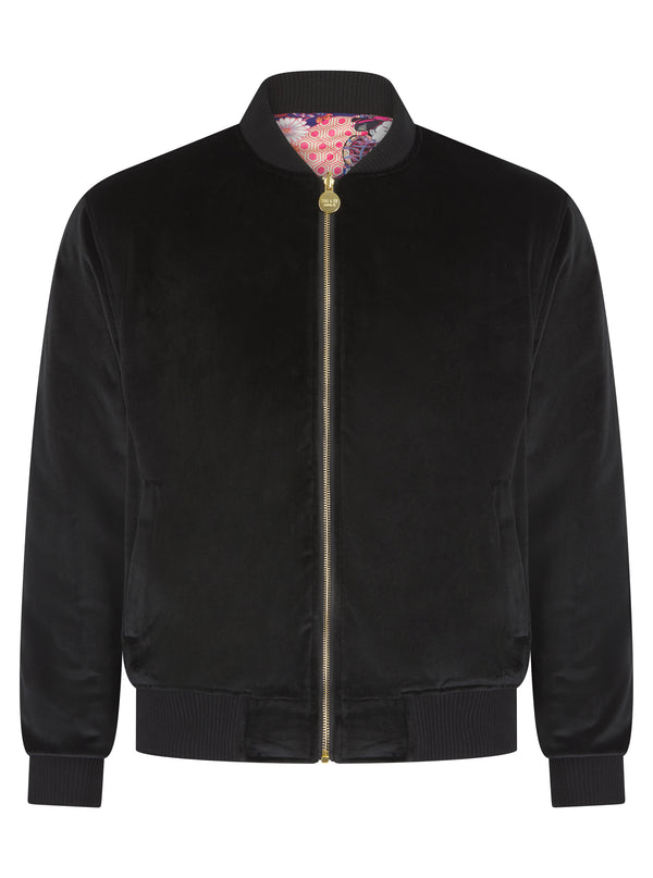 Soot and Ty Black Reversible Classic Velvet Quilted Unisex Bomber Jacket