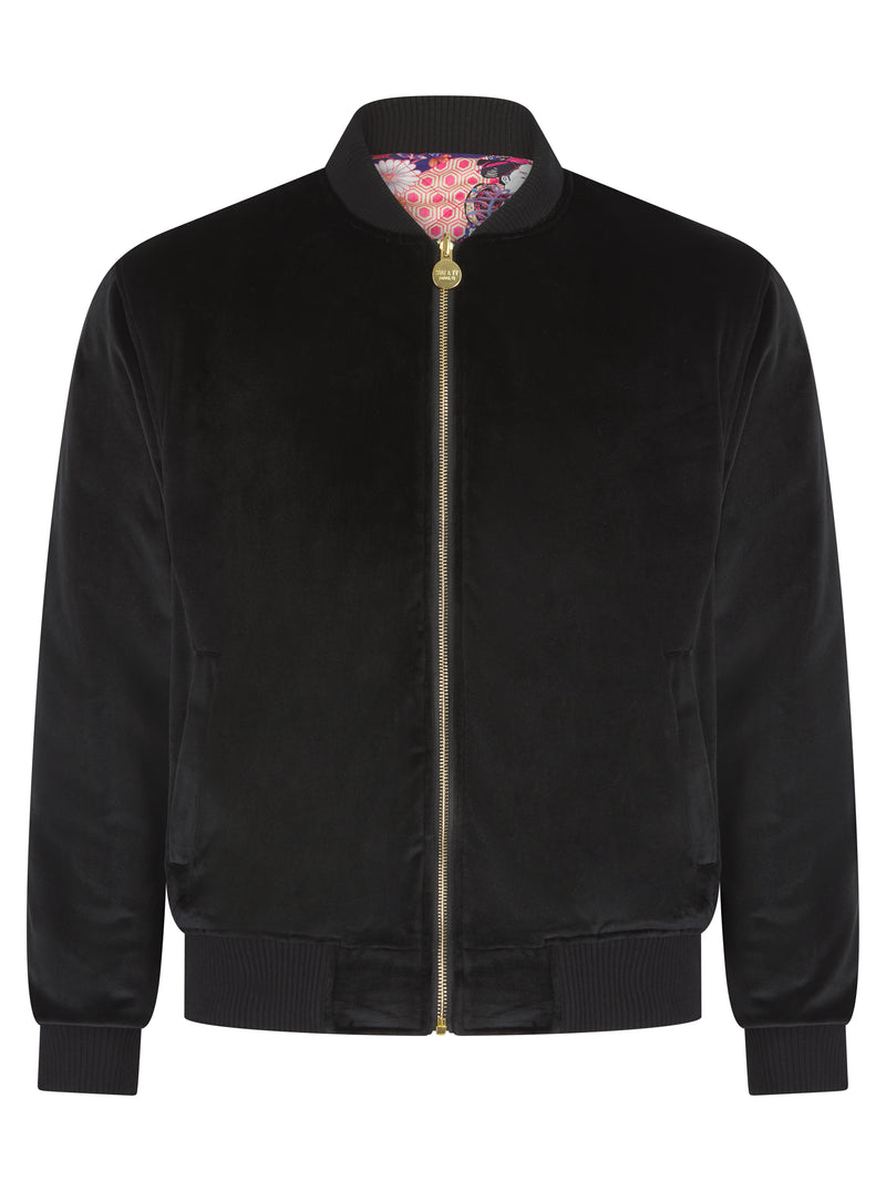 Soot and Ty Black Reversible Classic Velvet Quilted Unisex Bomber Jacket