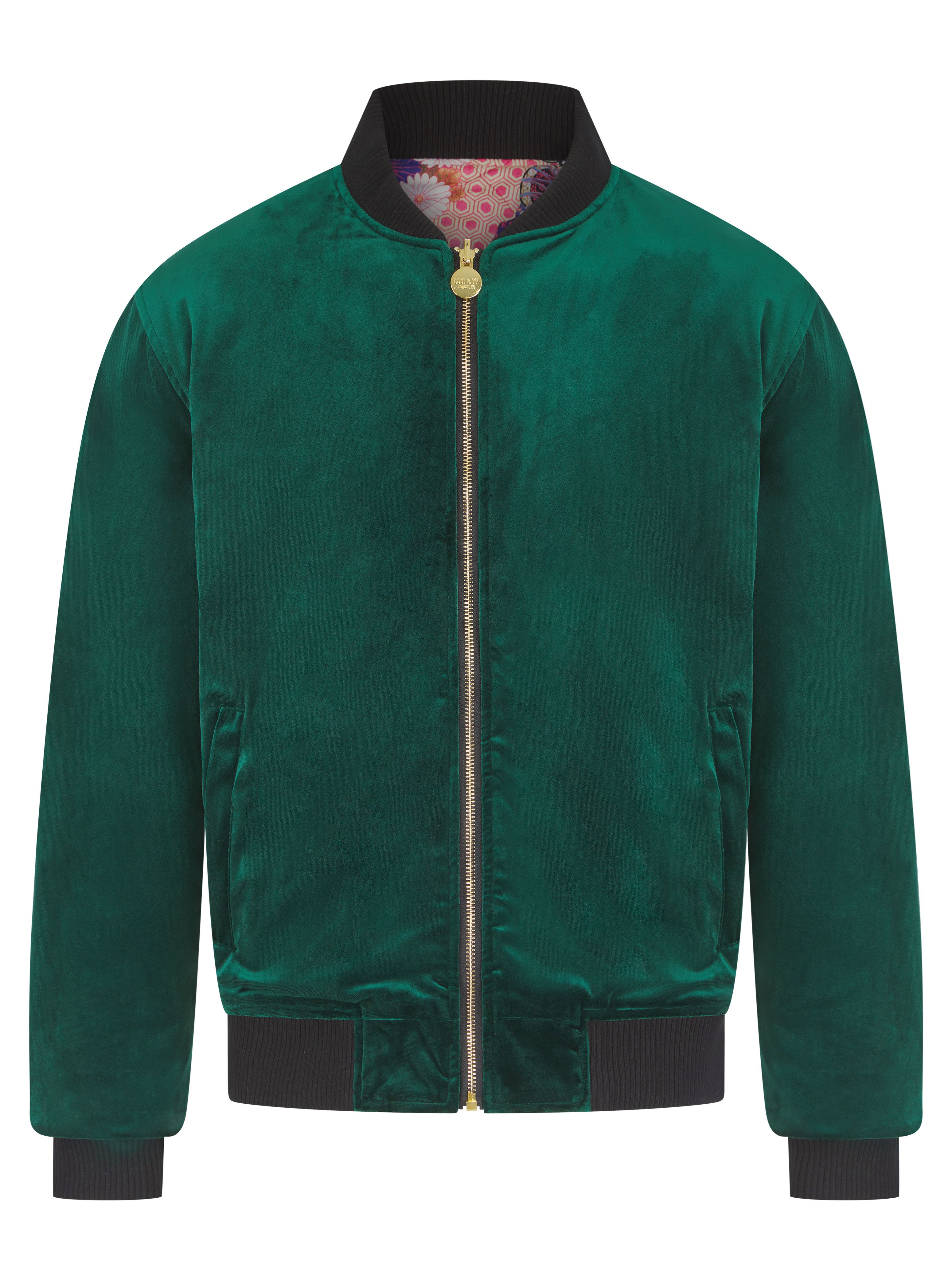 Emerald Reversible Velvet Quilted Bomber Jacket