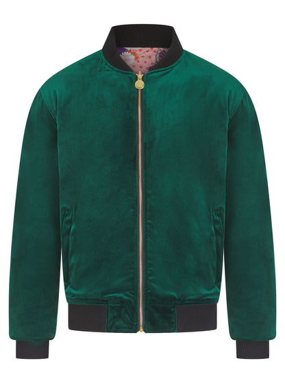 Emerald Reversible Velvet Quilted Bomber Jacket