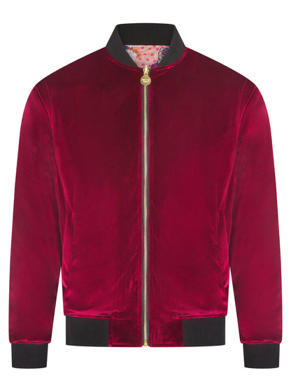 Burgundy Reversible Velvet Quilted Bomber Jacket