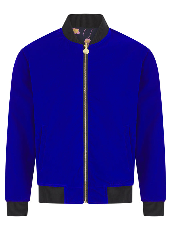 Soot and Ty Electric Blue Reversible Velvet Classic Bomber Jacket 2.1