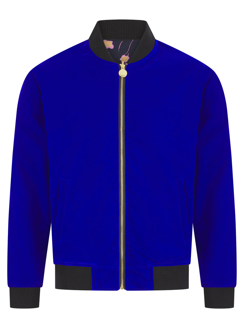 Soot and Ty Electric Blue Reversible Velvet Classic Bomber Jacket 2.1