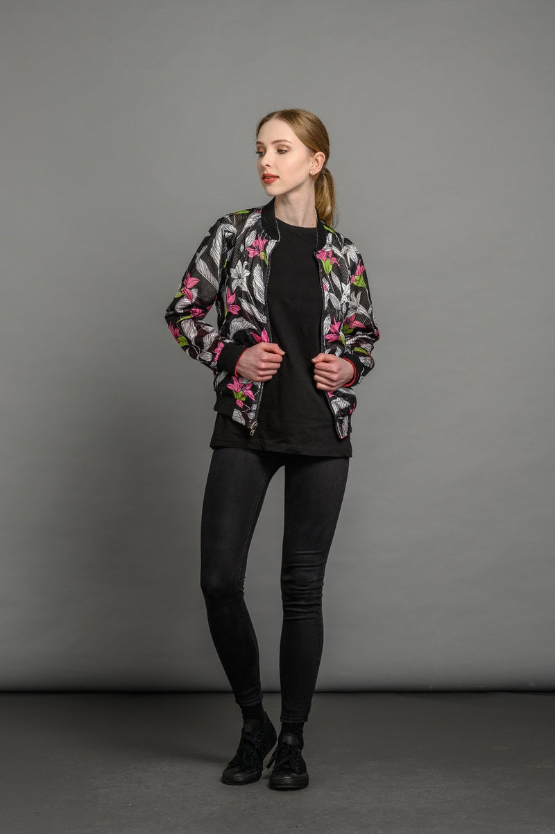 reversible statement floral bomber jacket for women