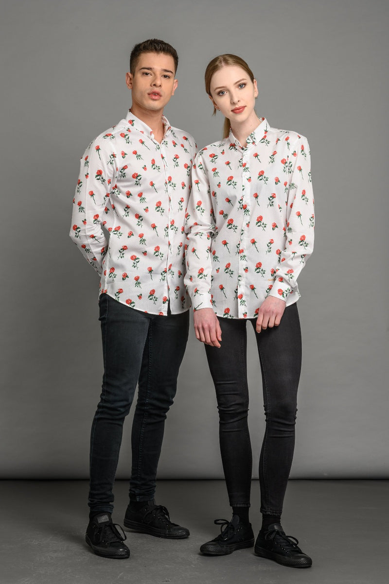 Slim fit roses floral shirt for men and women