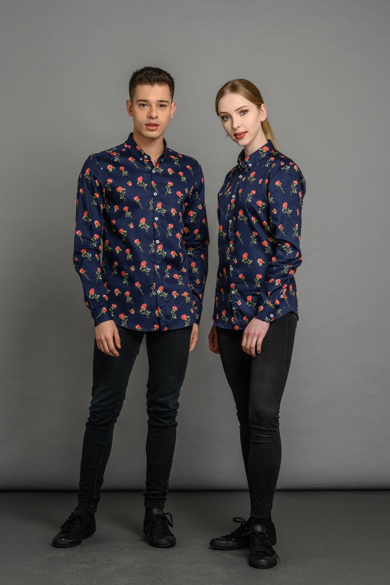 Slim fit roses floral shirt for men and women