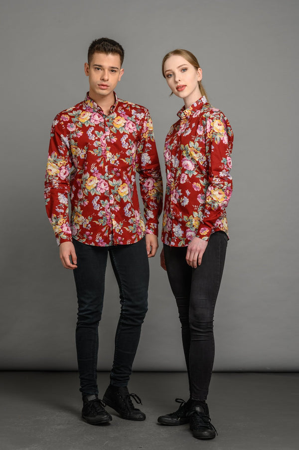 statement floral print slim fit shirt for men and women