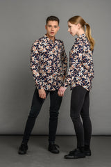 statement Navy floral print slim fit shirt for men and women