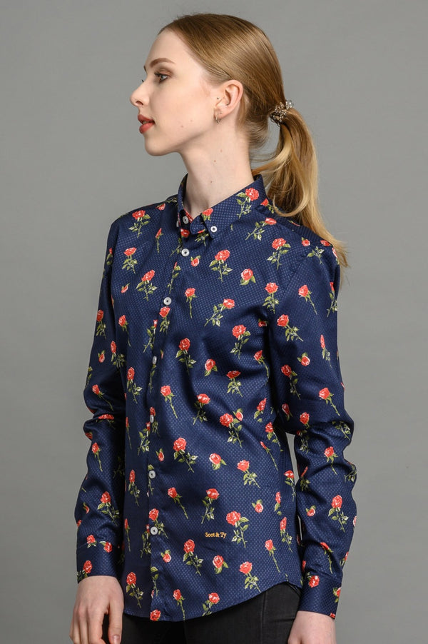 Slim fit roses floral shirt for women