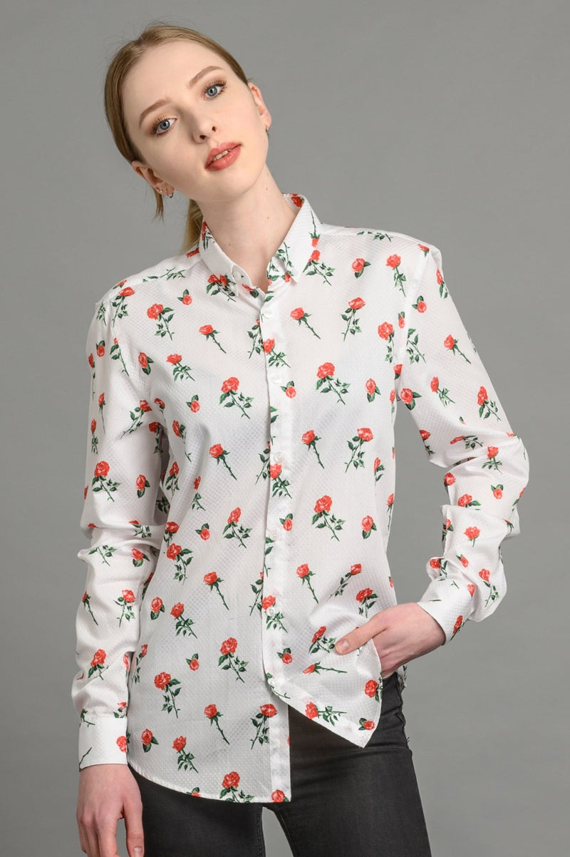 Slim fit roses floral shirt for women