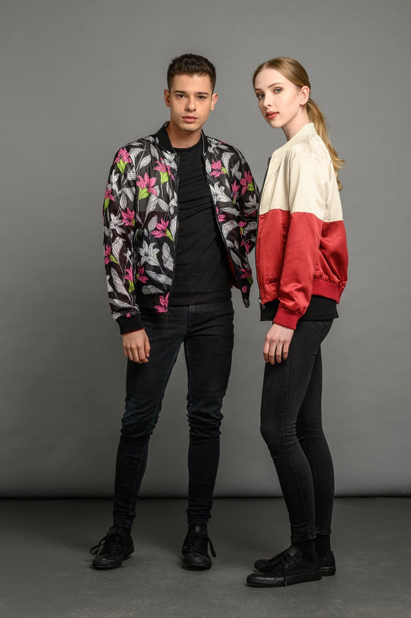 reversible statement floral bomber jacket for men and women