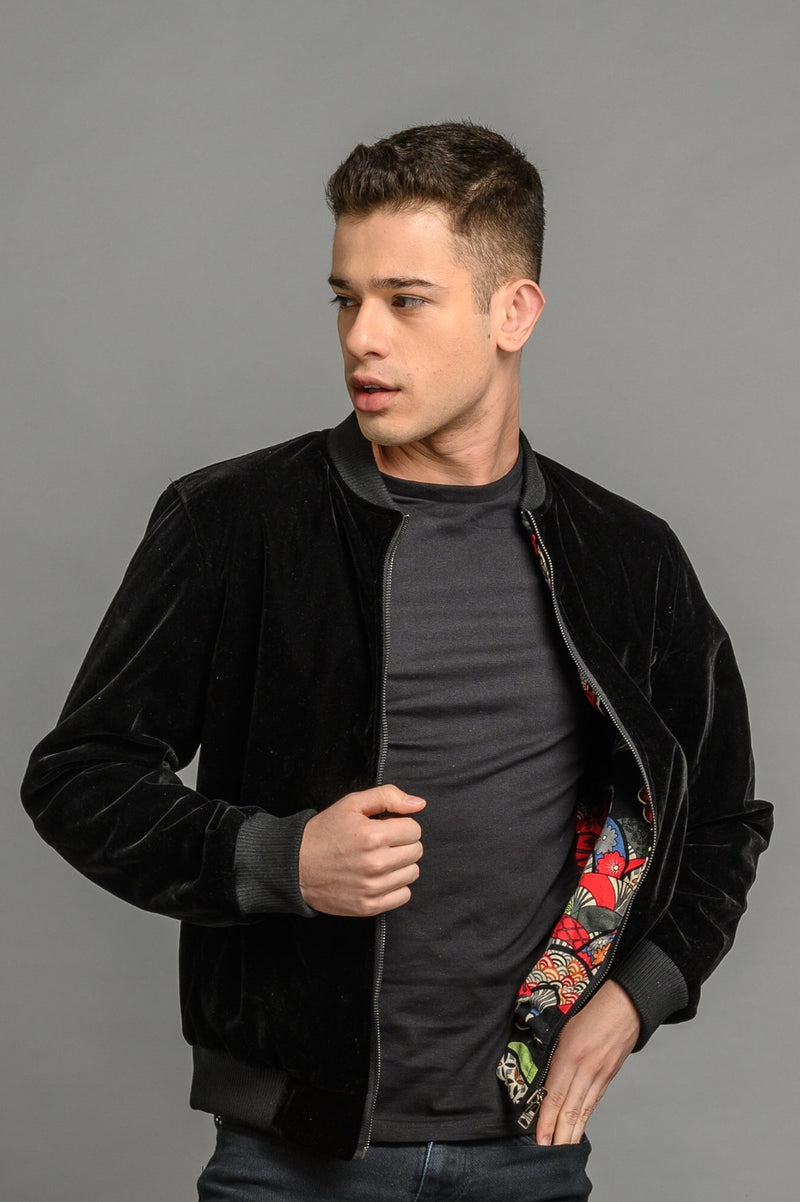 velvet reversible Statement bomber jacket for men