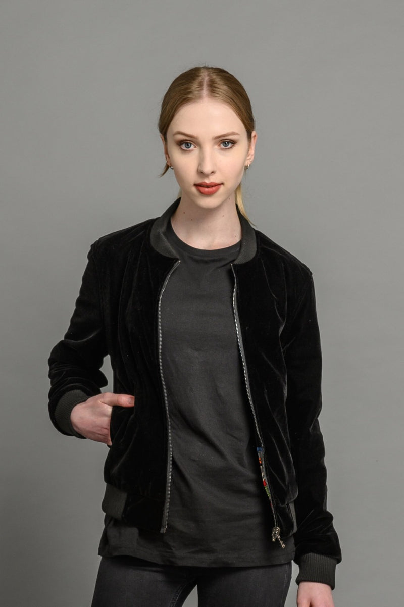 velvet reversible bomber jacket for women