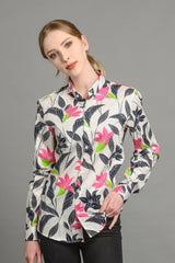 womens Lillies Floral Print Slim Fit Shirt White