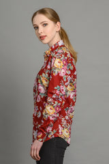 womens statement floral print slim fit shirt