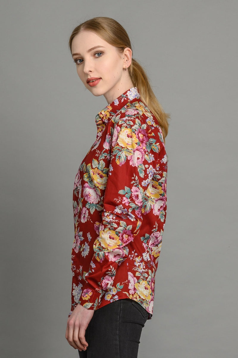 womens statement floral print slim fit shirt