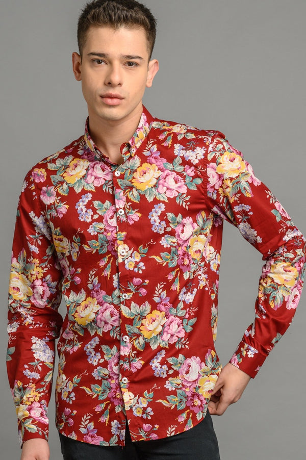 floral print slim fit shirt for men