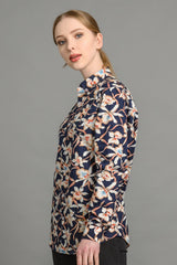womens Navy floral print slim fit shirt