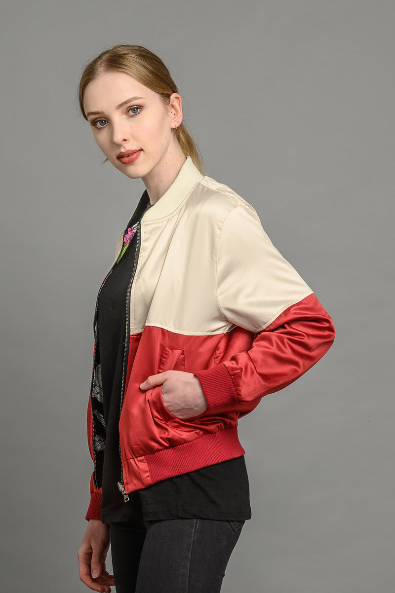 reversible statement floral bomber jacket for women