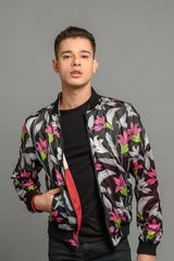 reversible statement floral bomber jacket for men