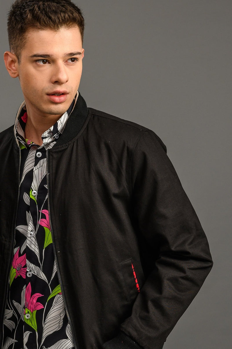 Lillies Floral Print Slim Fit Shirt Black for men and women