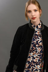 womens statement Navy floral print slim fit shirt